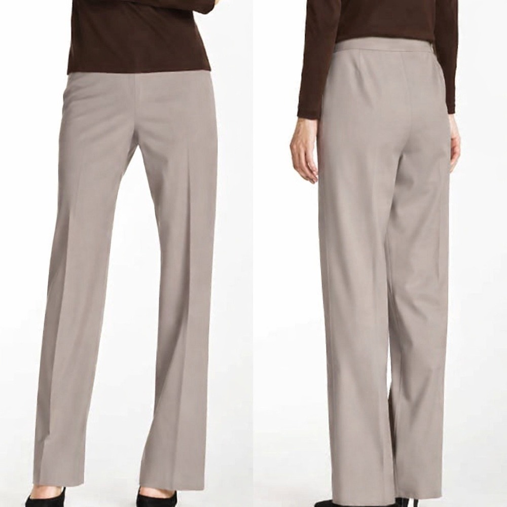 Lafayette 148 Menswear Women's Wide Leg High Rise Wool Trouser Pants Tan Taupe 8
